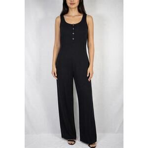 NWT Halara Sleeveless Button Front Wide Leg Jumpsuit Black Size XS